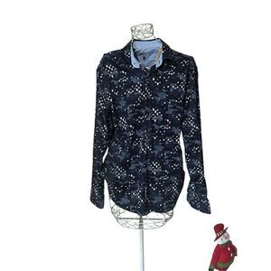 Good CONDITION Luchiano Visconti Black Men's Shirt Button up Long Sleeve Blue ~
